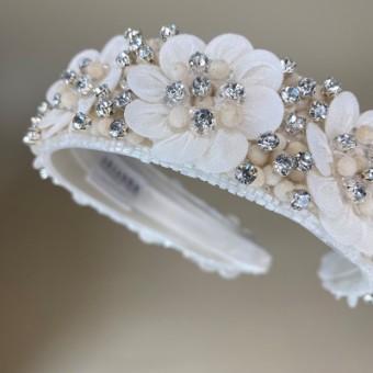 Arianna Bespoke Style #Silk Flower Trim Headband - AR807 #0 default Nude ivory thumbnail
