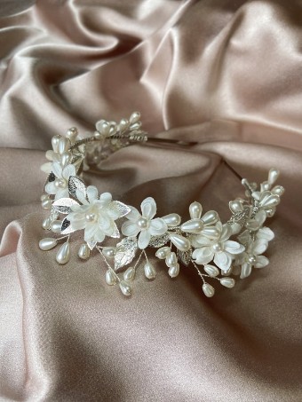 Arianna Bespoke Style #Flower & Pearl Delicate Tiara - AR817 #1 default Ivory/Silver thumbnail