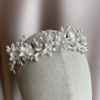 Arianna Bespoke Style #Flower & Pearl Delicate Tiara - AR817 #0 default Ivory/Silver thumbnail