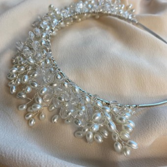 Arianna Bespoke Style #Seed Pearl & Crystal Tiara - AR728 #0 default Ivory Pearl/Clear Crystal thumbnail