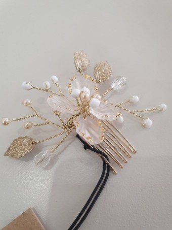Arianna Bespoke Style #Flower pearl & leaf small leaf comb - AR786CMWTSG #0 default Ivory/Gold thumbnail