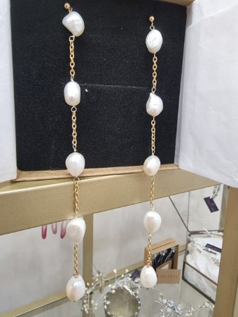 Arianna Bespoke Style #Long Shoulder Drop Pearl Earrings - ARE695 #0 default Ivory Pearl thumbnail