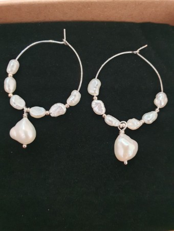 Arianna Bespoke Style #Small & Large freshwater pearl hoop earrings - ARE766IVSI #0 default Silver thumbnail
