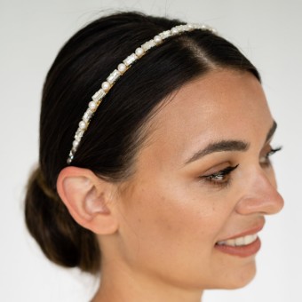 Arianna Bespoke Style #Navette Crystal and Pearl Headband - AR708 #0 default Ivory/Silver thumbnail