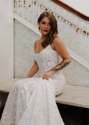 All Who Wander Style #Ensley #5 (IV-FRO) IVORY LACE AND TULLE OVER FROST GOWN thumbnail