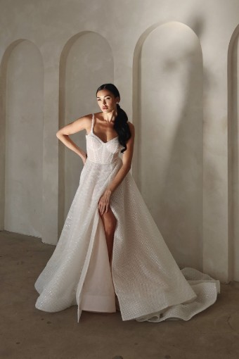 Martina Liana Style #Thalia - 1757 #3 (IV-RM) IVORY LACE TULLE AND RUM ROYAL ORGANZA thumbnail