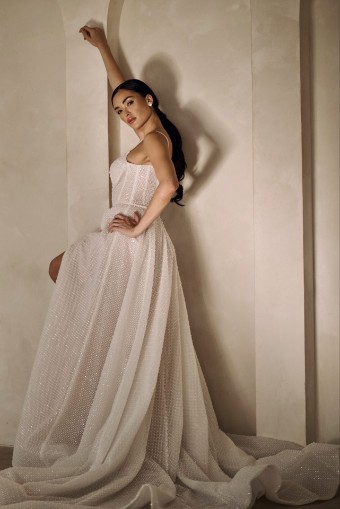 Martina Liana Style #Thalia - 1757 #6 (IV-RM) IVORY LACE TULLE AND RUM ROYAL ORGANZA thumbnail
