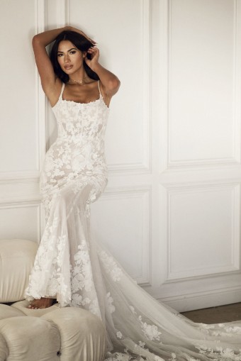 Martina Liana Style #Ava - 1767 #7 default (IV-RUM) Ivory Lace and Tulle over Rum Gown thumbnail