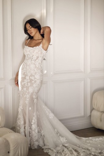 Martina Liana Style #Ava - 1767 #2 (IV-RUM) Ivory Lace and Tulle over Rum Gown thumbnail