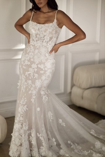 Martina Liana Style #Ava - 1767 #0 default (IV-RUM) Ivory Lace and Tulle over Rum Gown thumbnail