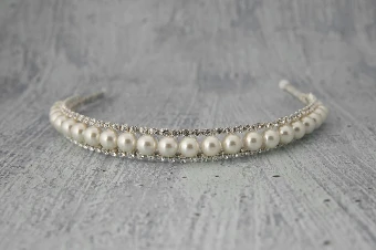 Nieve Couture Luxe Pearl & Crystal Hair Band | NT582 #0 Ivory/Cream thumbnail