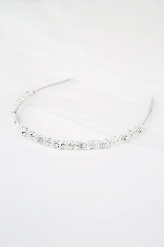 Nieve Couture Simple Pearl & Crystal Headband | NT603 #0 Silver/Cream thumbnail