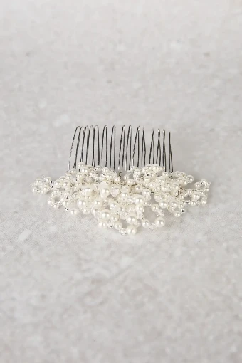 Nieve Couture Delicate Crystal, Pearl & Seed Bead Comb | NT620 #0 Silver/Cream thumbnail