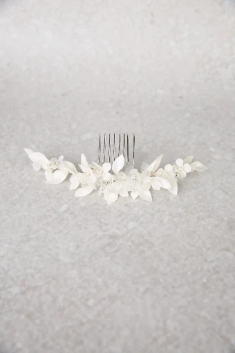 Nieve Couture Three Fabric Floral Comb | NT622 #0 Ivory/Silver thumbnail