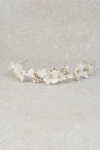 Nieve Couture Sparkling Floral Hairband | NT633 #0 Gold/Cream thumbnail
