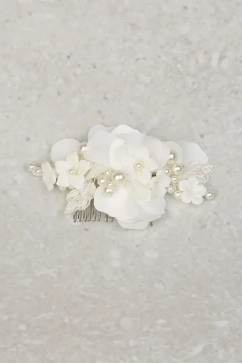 Nieve Couture Romantic Pearl Floral Comb | NT639 #0 Ivory/Cream thumbnail