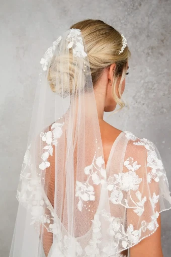 Nieve Couture Falling Lace Applique Veil | NV390 #1 Ivory thumbnail