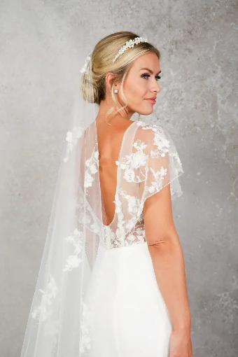 Nieve Couture Falling Lace Applique Veil | NV390 #2 Ivory thumbnail