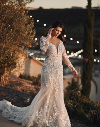 Martina Liana Style #Amalle - 1440 #13 (IVRM-PL) Ivory Lace & Tulle over Rum Gown w Porcelain Tulle Illusion thumbnail