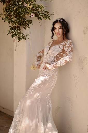 Martina Liana Style #Amalle - 1440 #1 (IVRM-PL) Ivory Lace & Tulle over Rum Gown w Porcelain Tulle Illusion thumbnail