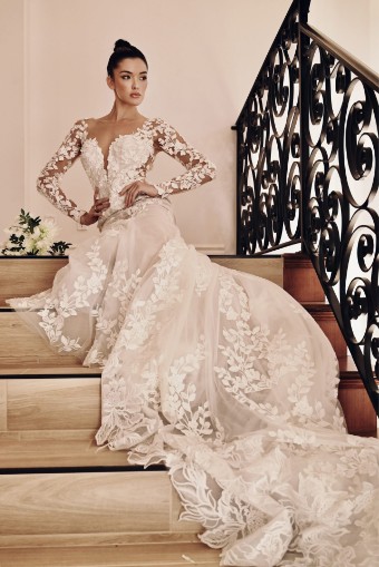 Martina Liana Style #Amalle - 1440 #9 (IVRM-PL) Ivory Lace & Tulle over Rum Gown w Porcelain Tulle Illusion thumbnail