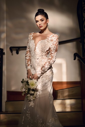 Martina Liana Style #Amalle - 1440 #6 (IVRM-PL) Ivory Lace & Tulle over Rum Gown w Porcelain Tulle Illusion thumbnail