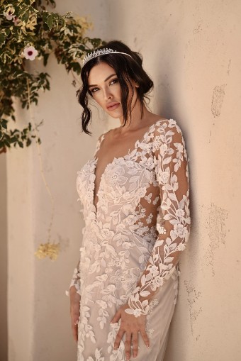 Martina Liana Style #Amalle - 1440 #3 (IVRM-PL) Ivory Lace & Tulle over Rum Gown w Porcelain Tulle Illusion thumbnail