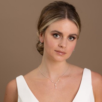 Arianna Bespoke Style #Delicate Chain Necklace & Earring Set ARJ080IVCLSI #0 default Ivory/Clear thumbnail