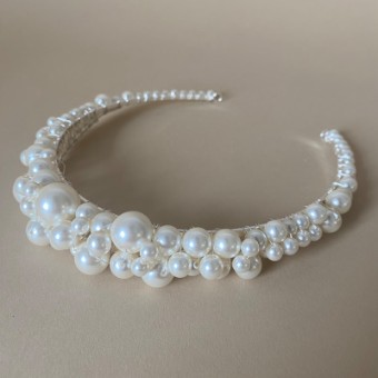 Ariana Tiaras Style #Double band pearl mixed tiara - AR789IVSI #0 default Ivory thumbnail