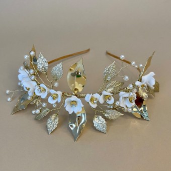 Ariana Tiaras Style #Autumn porcelain flower & leaf tiara - AR800IVGO #0 default Ivory thumbnail