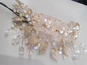 Arianna Bespoke Style #Large Flower & Pearl comb - AR787CMSG #0 default Cream thumbnail