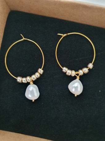 Ariana Tiaras Style #Freshwater pearl hoop earrings - ARE765IVGO #0 default Gold thumbnail
