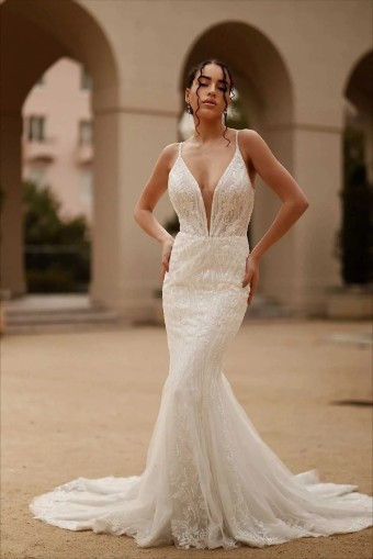 Martina Liana Style #Sofia - 1651 #0 default (IVRM-PL) Ivory Lace & Tulle over Rum Gown w Porcelain Tulle Illusion thumbnail